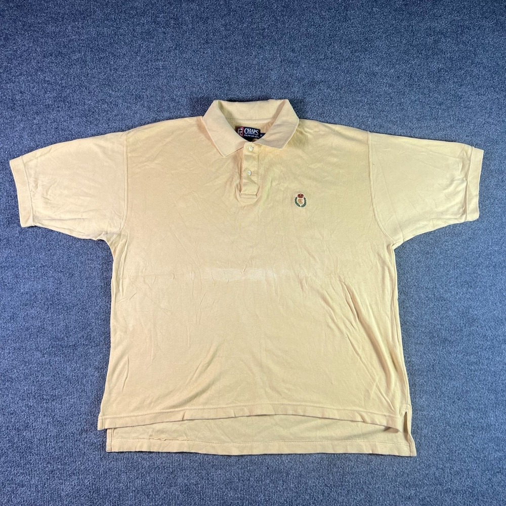 Vintage Chaps Ralph Lauren Polo Shirt Men's XL Yellow Cotton Short Sleeve Faded